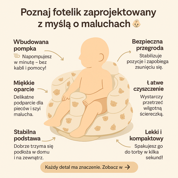 Dmuchana sofa dla maluszka z wbudowaną pompką